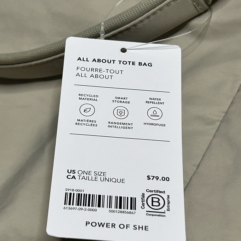 Athleta All About Tote Bag NWT Beige Recycled Water-Repellent Gym Travel Tote - Picture 4 of 4